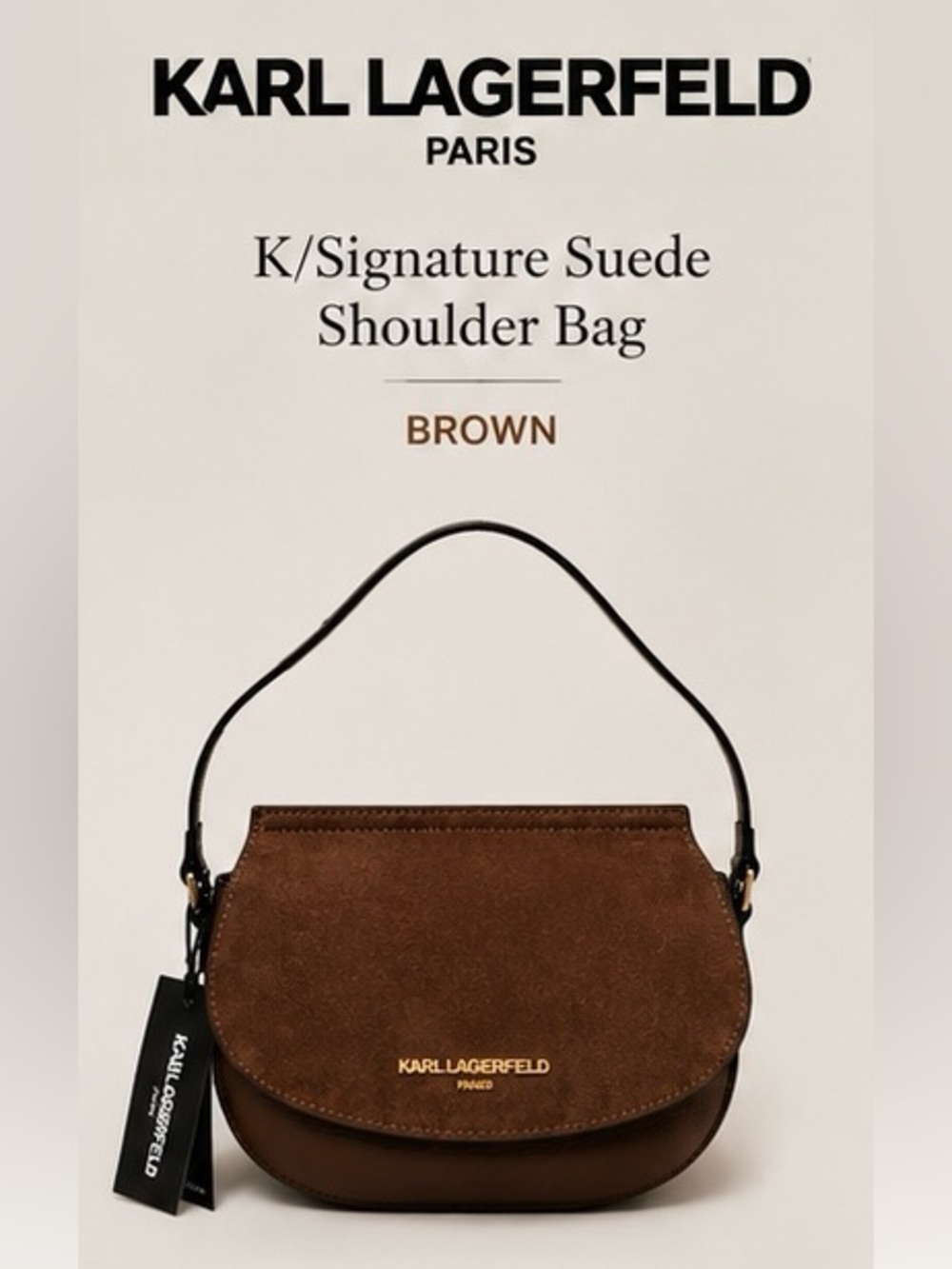 Karl Lagerfeld Brown K/Signature Suede Shoulder Bag